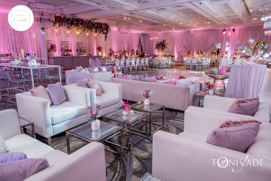 Coachella-themed event lounge seating